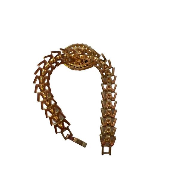 Beautiful gold tone bracelet with rhinestones and a large black gem - Picture 2 of 2